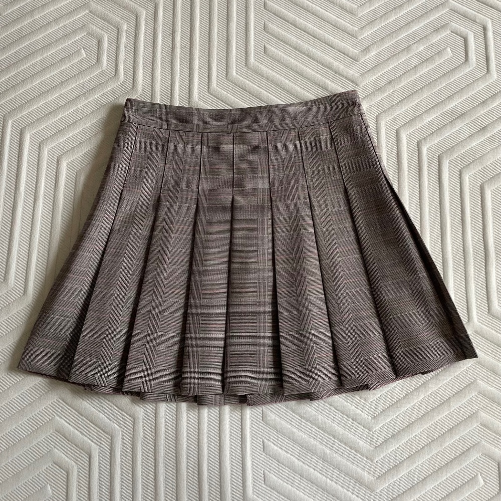 Aritzia Pleated Mini Skirt in Brown Glen Plaid